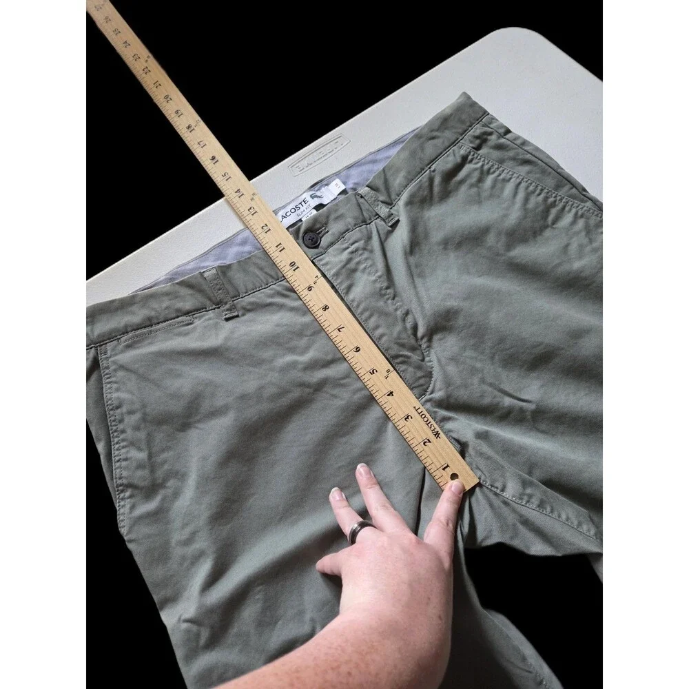 Lacoste Slim Fit Mens Chino Pants Olive Sage Green Size US 40 L34 Cotton Casual